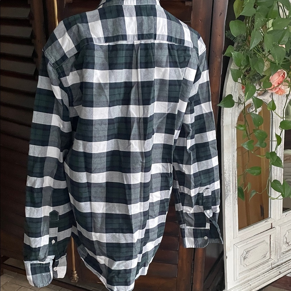 Mercantile J Crew Men's Green and White Plaid Shirt XL - Picture 8 of 10